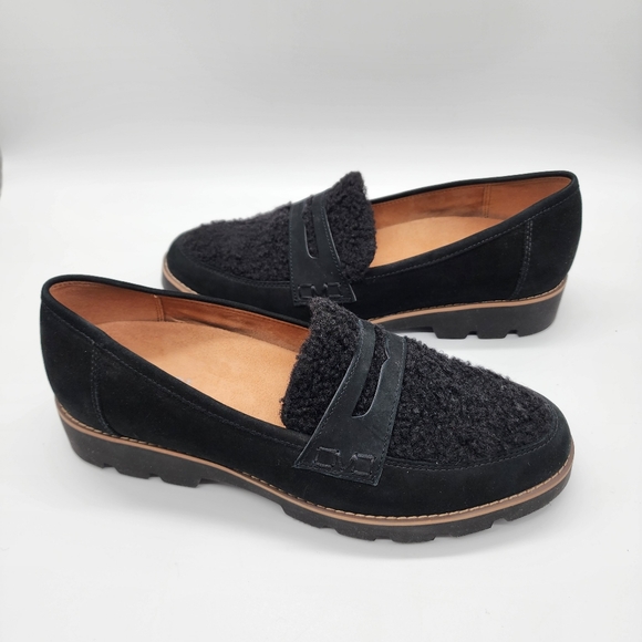 Vionic Cheryl Faux Fur Shearling Nubuck Suede Black‎ Loafer Size Women's 10 - Picture 2 of 11